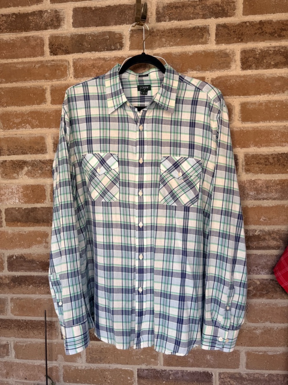 J. Crew Men's Plaid Button-Down Shirt in Blue, Green & White